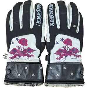 Salomon Snow Gloves Guns N Roses Womens Size Small Black White Wings Red